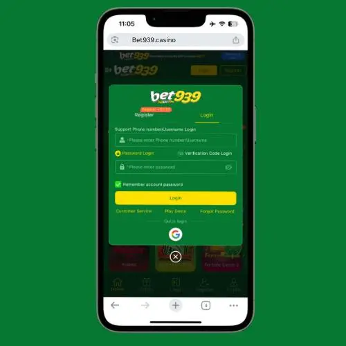 Bet939 login page secure user sign in screen